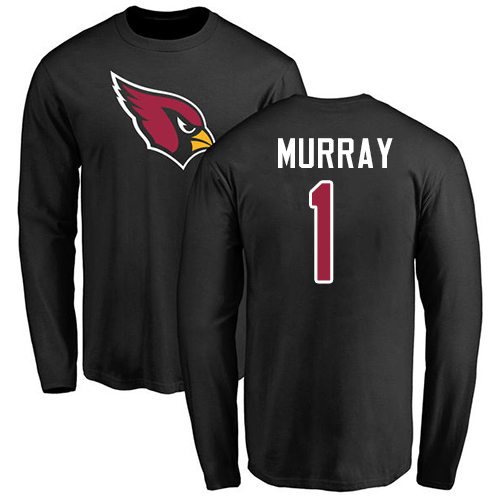 Arizona Cardinals Men Black Kyler Murray Name And Number Logo NFL Football #1 Long Sleeve T Shirt